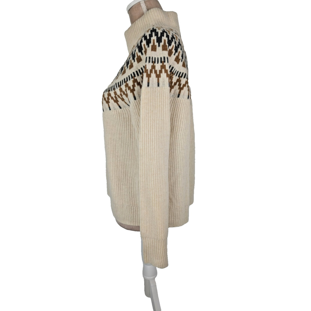 NWT J. Crew Fair Isle Mockneck Pullover Sweater Cream Lambswool Classic Preppy - Picture 3 of 11